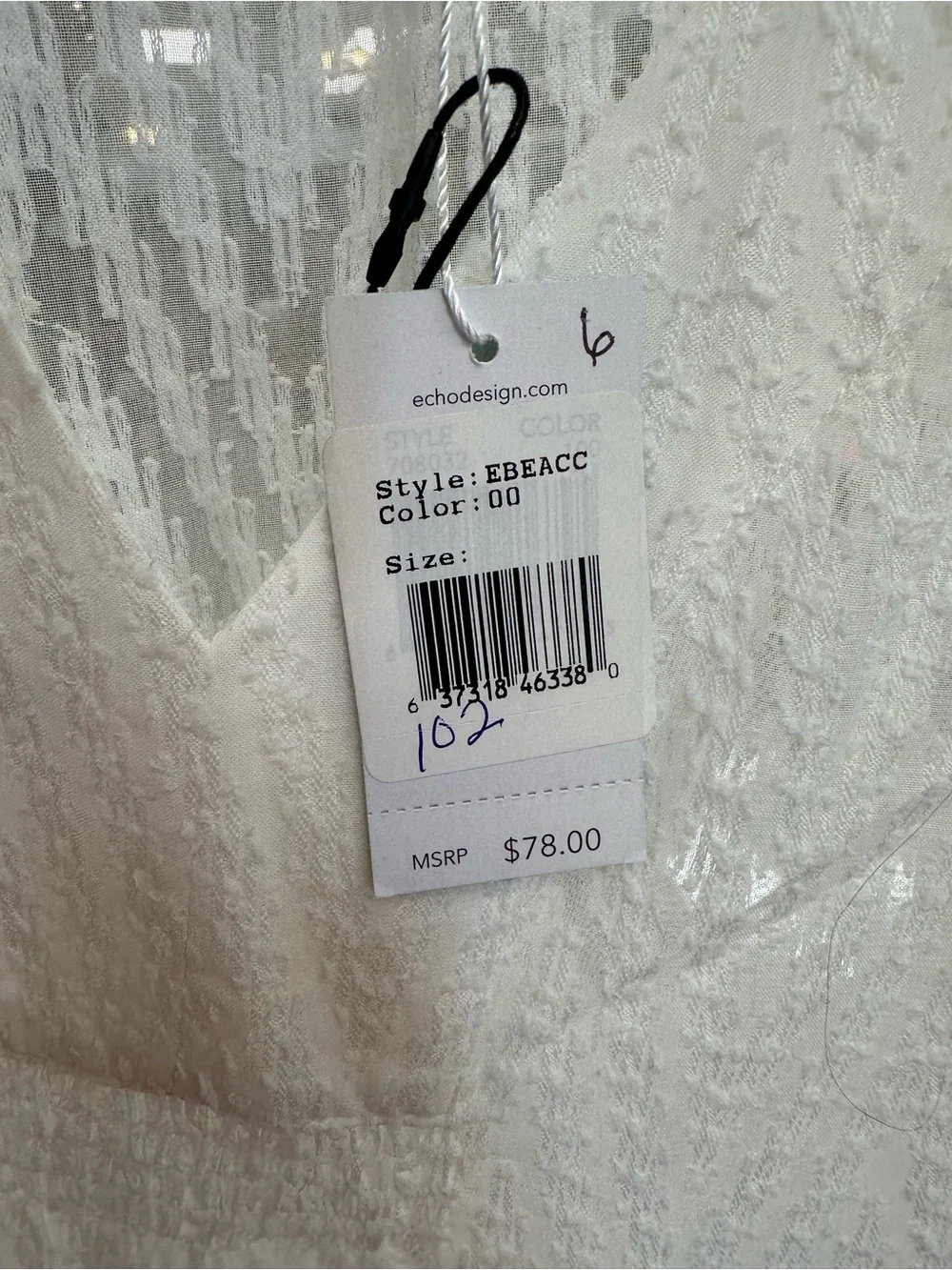 Echo Design Beach White Textured Sheer Swim Cover Up Caftan One Size NWT